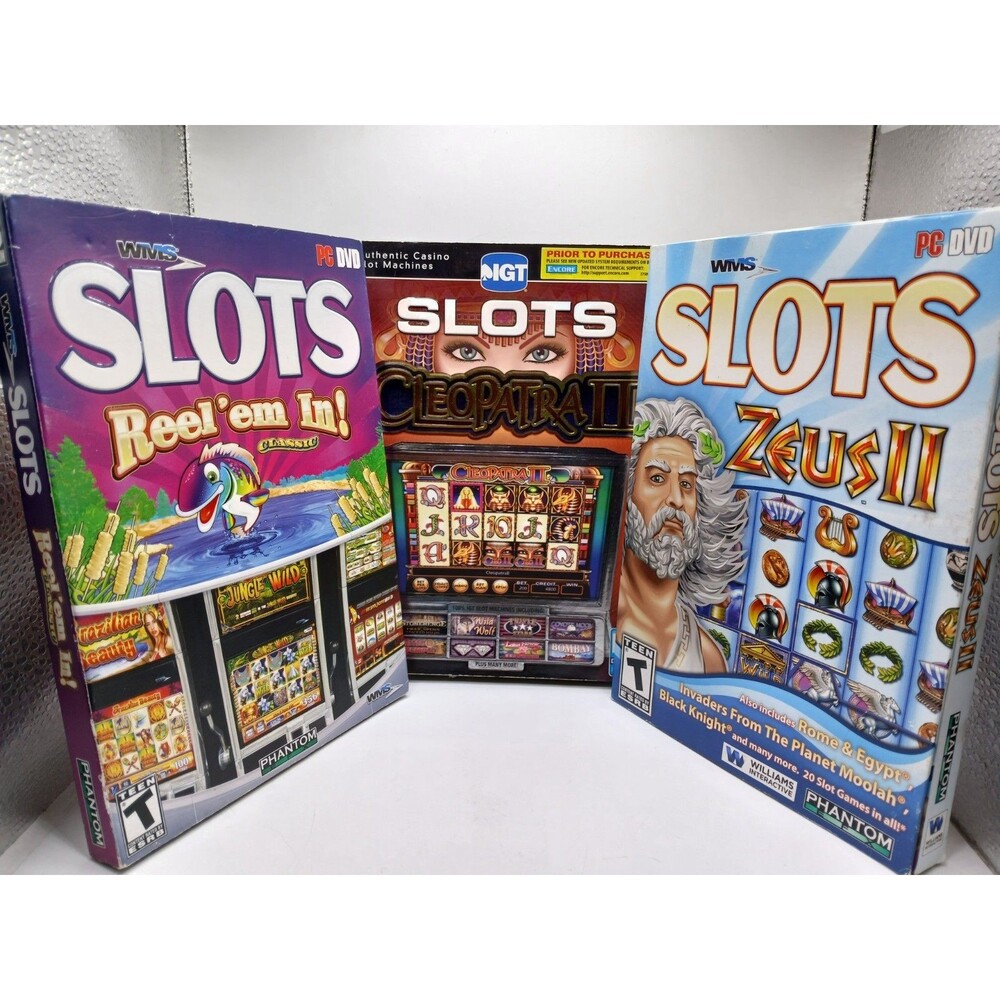 Lot Of 3 Slots Machine PC DVD Video Games Reel'em In!, Cleopatra II, Zeus II